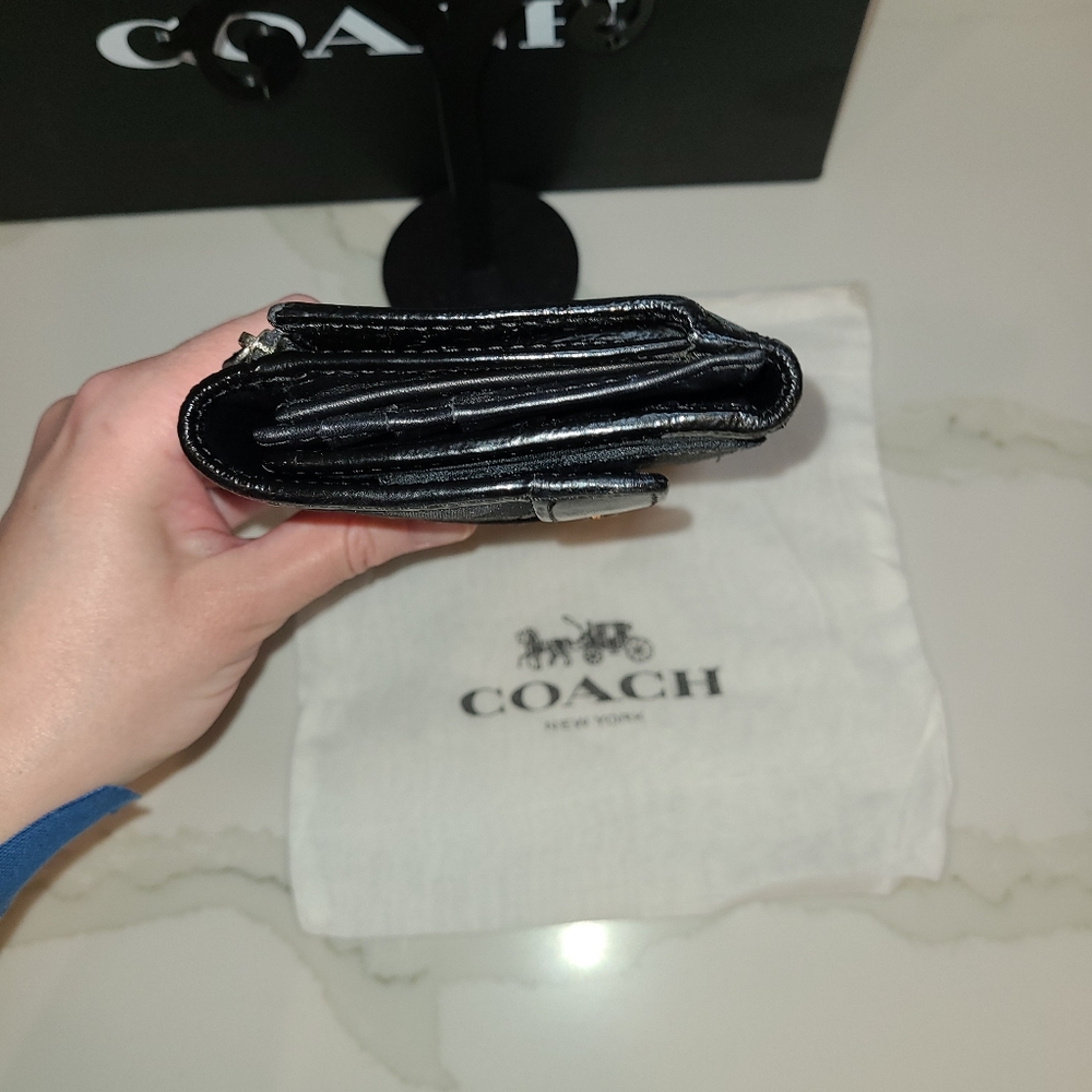 Vintage Coach Y2K Signature Jacquard Black Leather Clutch Wallet EUC - Picture 7 of 9